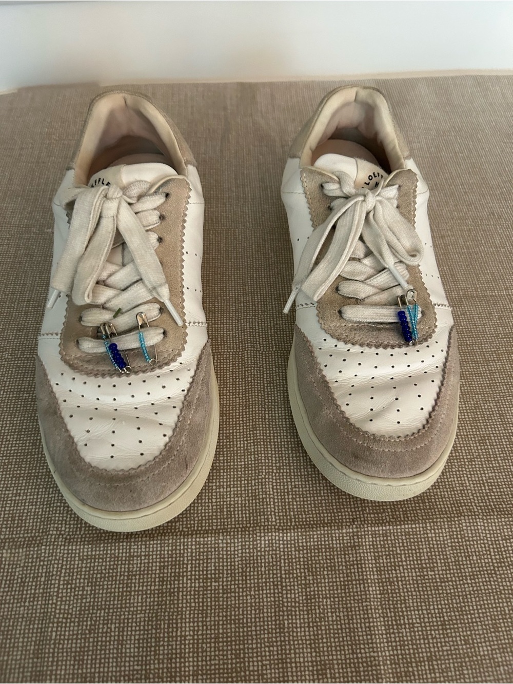 Woman’s Lorffler Randall Kiera Leather & Suede Sneakers in White and Beige-sz 8